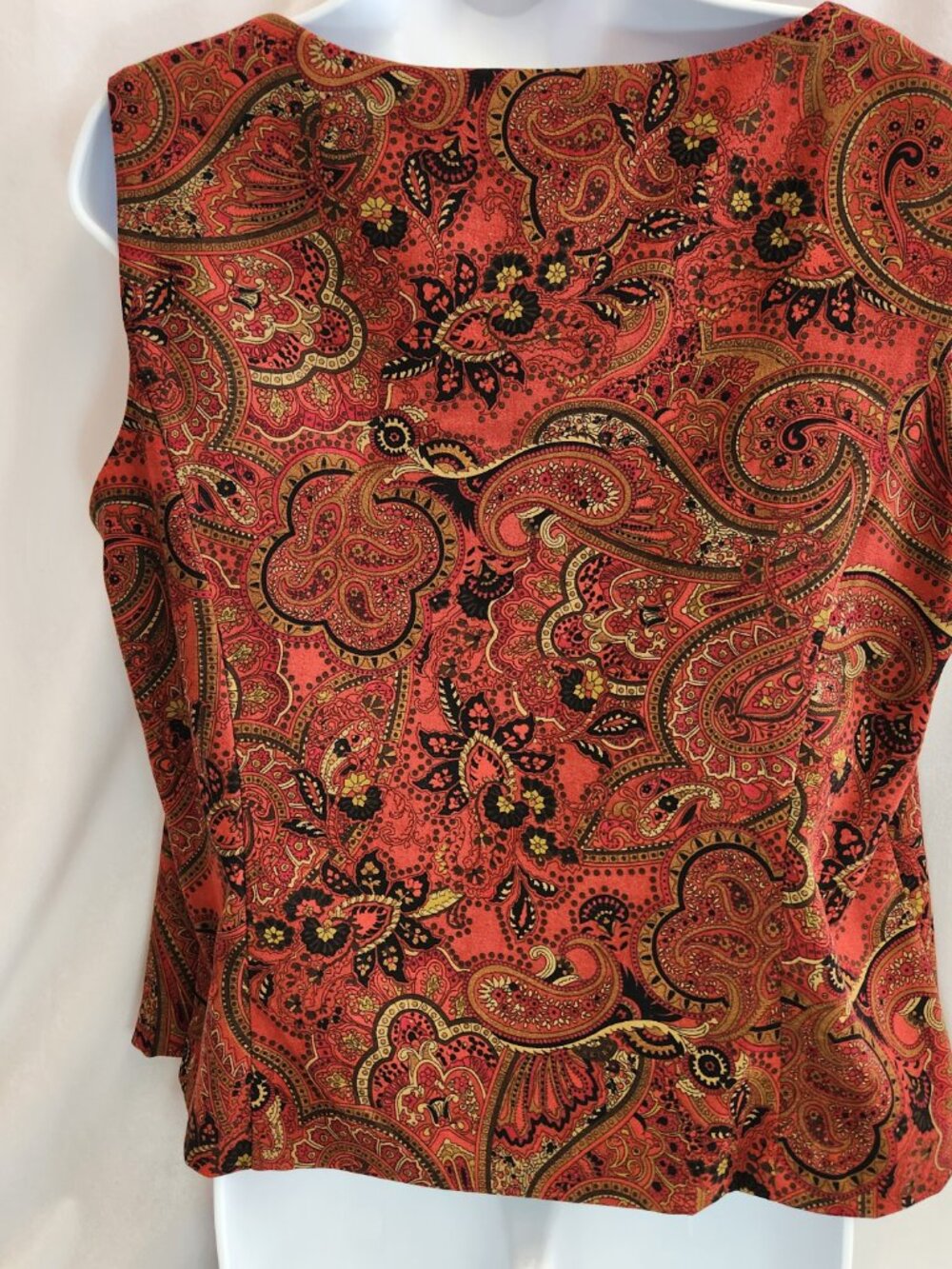 Coldwater Creek Red Orange Black Paisley Top Chinese Fabric Size 16 Side Zip - Picture 9 of 10
